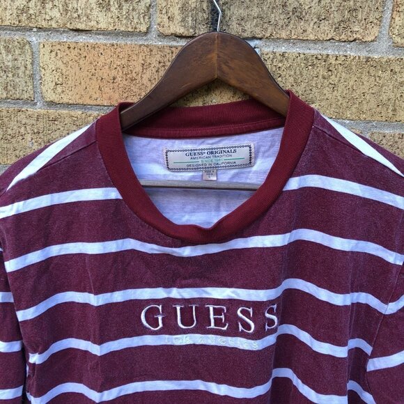 Vintage Striped Guess Shirt Large Burgandy - Picture 3 of 5